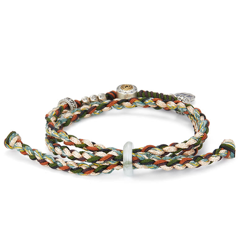 Pulsera de la suerte hecha a mano con patrón de trigo y esvástica de plata de ley 925 con Buddha Stones