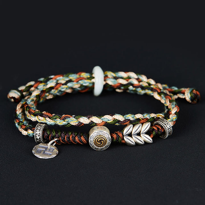 Pulsera de la suerte hecha a mano con patrón de trigo y esvástica de plata de ley 925 con Buddha Stones