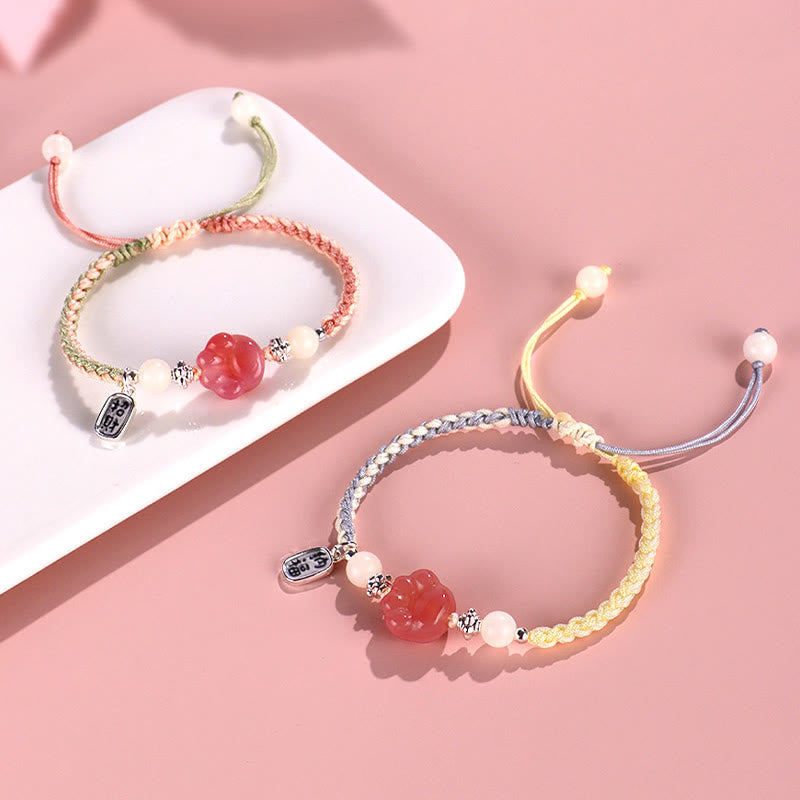 Pulsera de cuerda trenzada positiva con carácter de semilla de Bodhi blanca con garra de gato de ágata Yanyuan de Buddha Stones - image 2