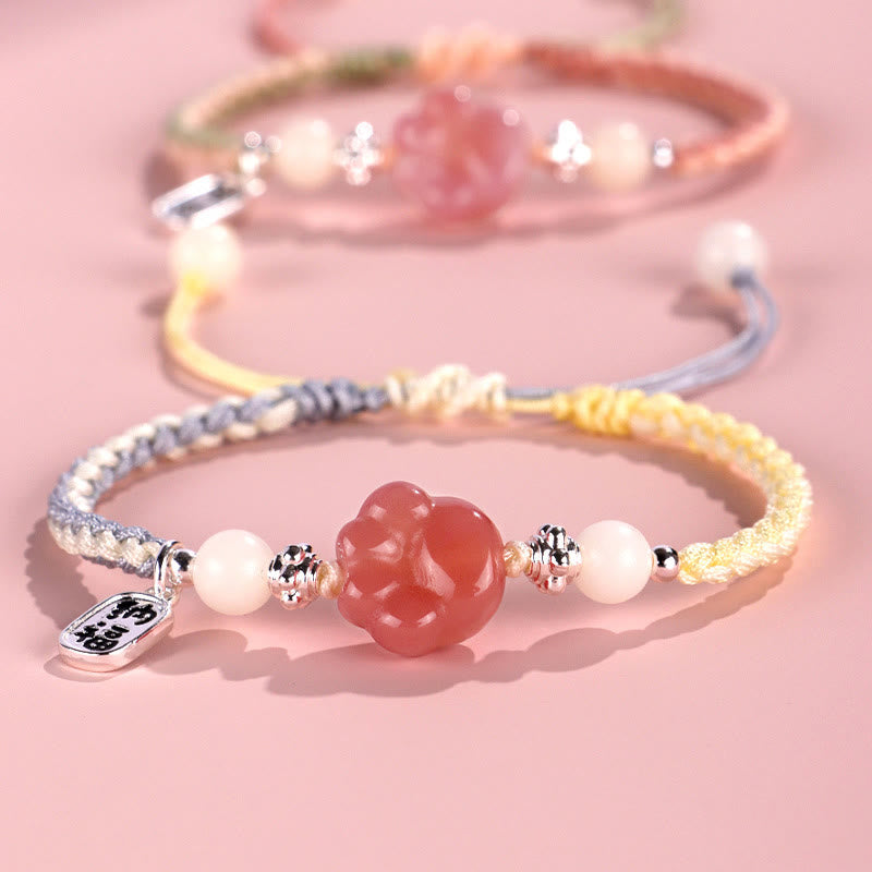 Pulsera de cuerda trenzada positiva con carácter de semilla de Bodhi blanca con garra de gato de ágata Yanyuan de Buddha Stones - image 1