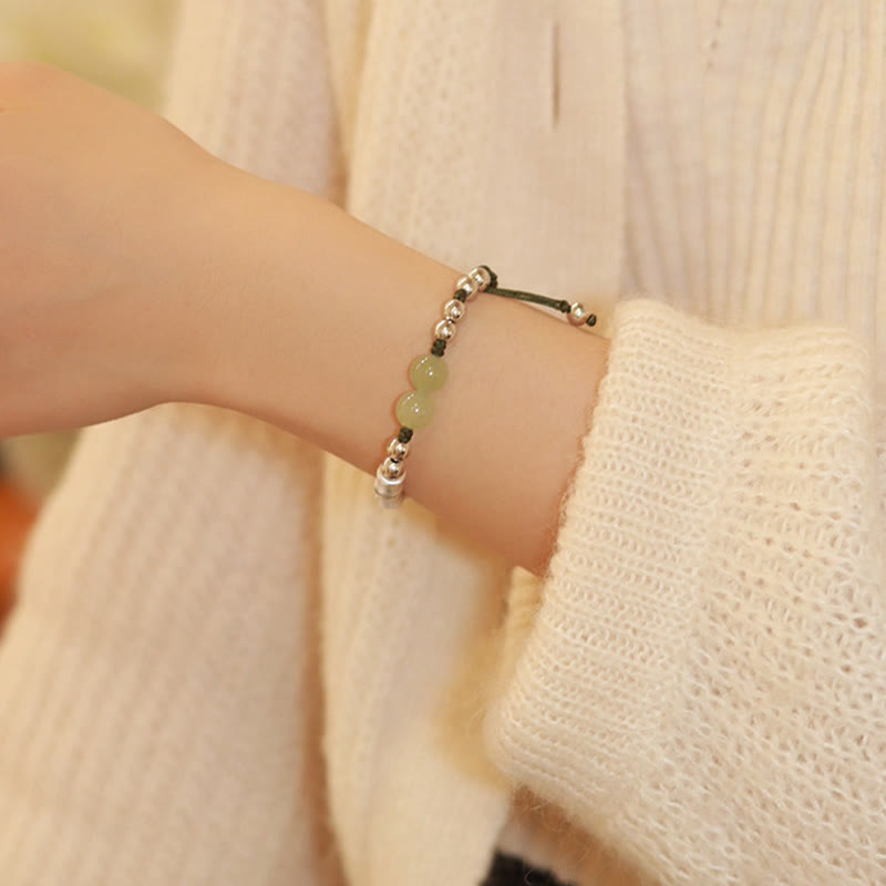 Pulsera de abundancia de bambú con carácter Fu de jade natural de plata de ley 925 con Buddha Stones