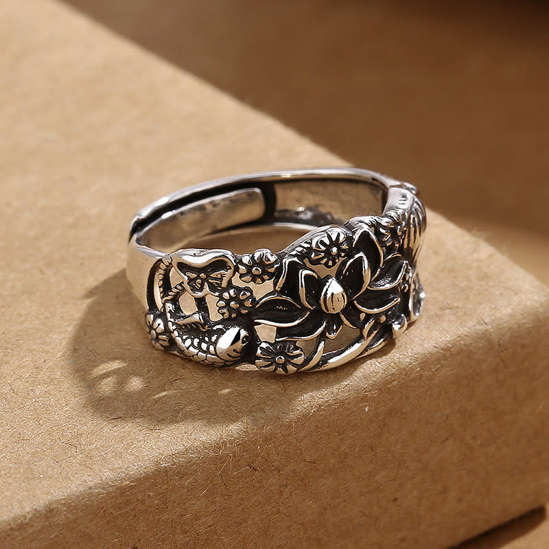 Anillo De Iluminación De Pez Koi Con Símbolo De Loto De Buddha Stones