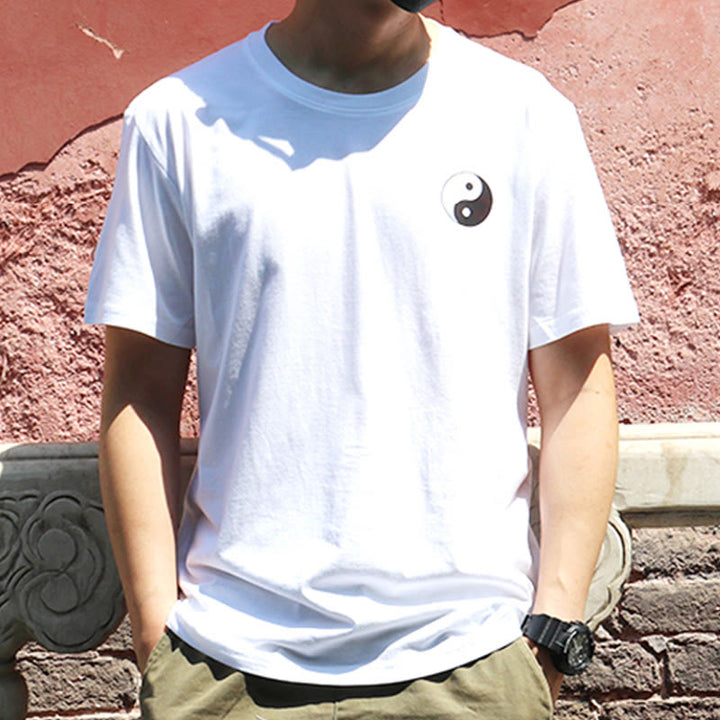 Buddha Stones Camiseta de algodón Yin Yang de manga corta con cuello redondo de verano para hombre - Blanco - US/UK/AU42, EU52 (3XL) - image 8