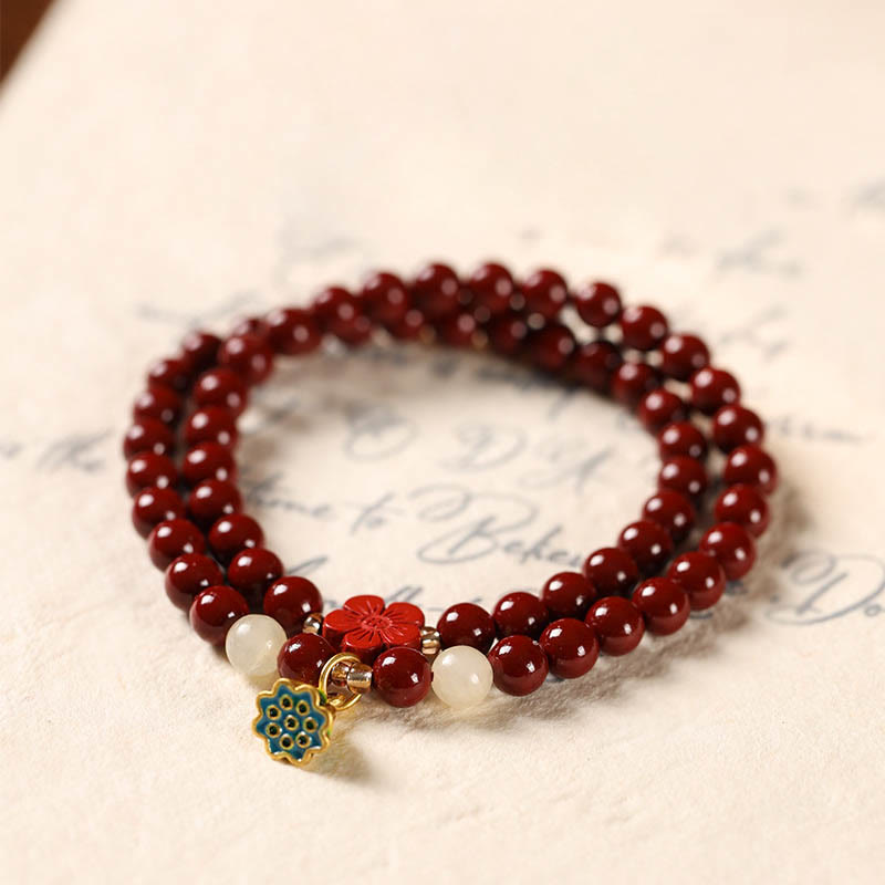 Pulsera de bendición con colgante de loto y cinabrio con Buddha Stones