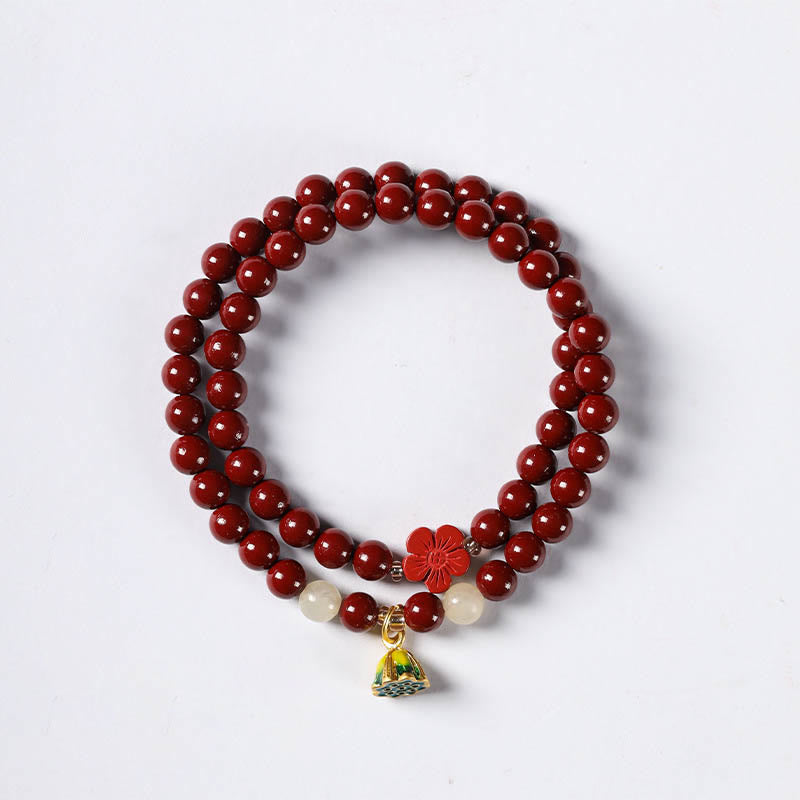 Pulsera de bendición con colgante de loto y cinabrio con Buddha Stones