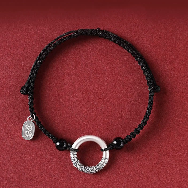 Pulsera con dije de personaje Fu con hebilla de la paz de ónix negro y plata de ley 925 con Buddha Stones - Hebilla de la Paz y Amuleto de Ágata para Atraer la Fortuna (Circunferencia de Muñeca 14-26 cm) - image 0