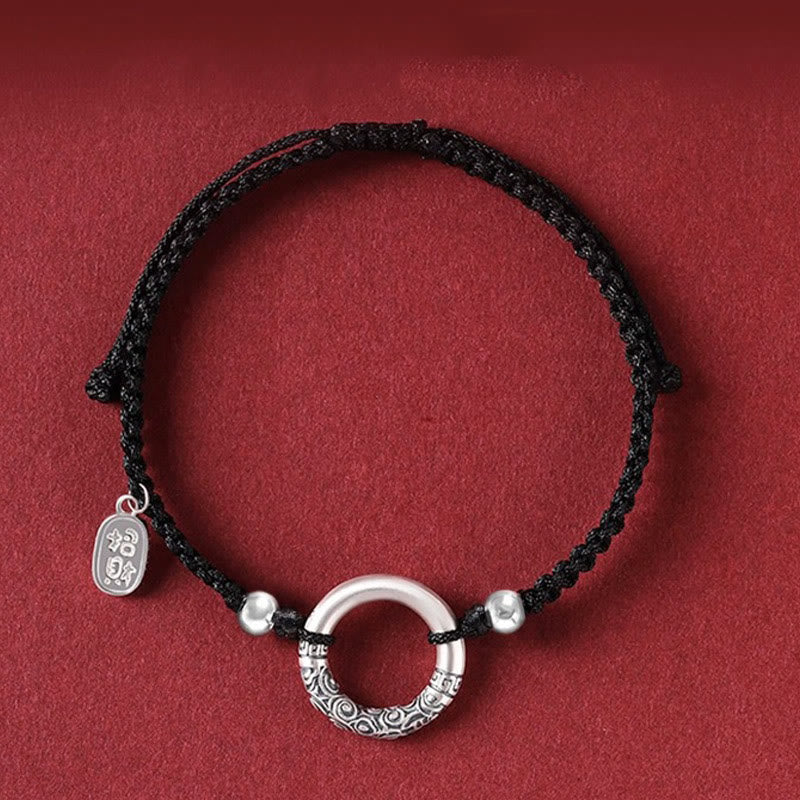 Pulsera con dije de personaje Fu con hebilla de la paz de ónix negro y plata de ley 925 con Buddha Stones - Hebilla de la Paz y Amuleto de la Fortuna con Cuentas Plateadas (Circunferencia de Muñeca: 14-26 cm) - image 1