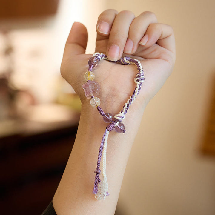 Pulsera de cuerda de protección para ojos de tigre, obsidiana, fluorita natural, amatista, plata brillante, Buddha Stones