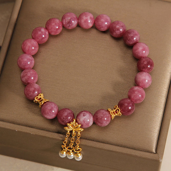 Pulsera Positiva con Flor de Loto y Turmalina Rosa de Buddha Stones