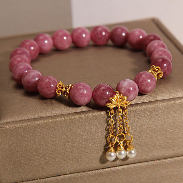 Pulsera Positiva con Flor de Loto y Turmalina Rosa de Buddha Stones
