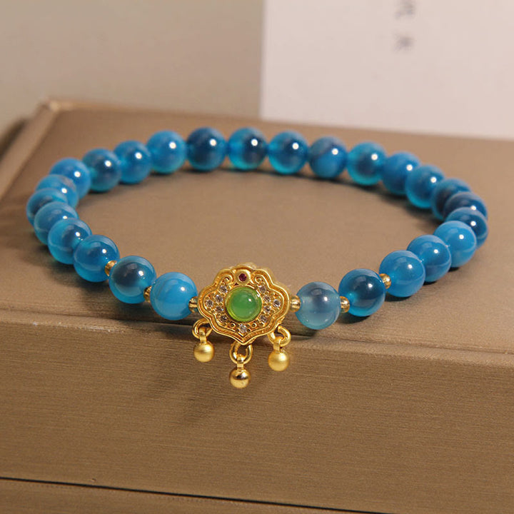 Pulsera curativa con dije de cerradura china de ágata azul caramelo con Buddha Stones