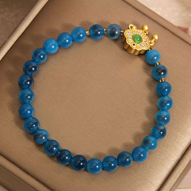 Pulsera curativa con dije de cerradura china de ágata azul caramelo con Buddha Stones