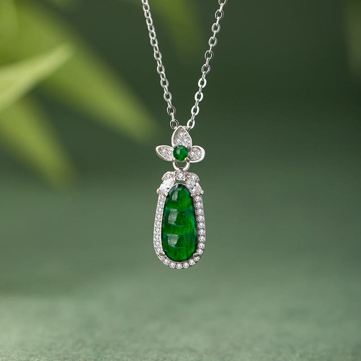 Colgante de collar curativo de la suerte con diseño de guisante de jade cian de plata de ley 925 con Buddha Stones
