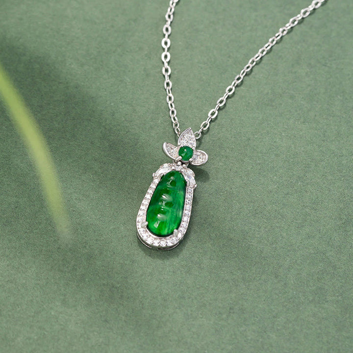 Colgante de collar curativo de la suerte con diseño de guisante de jade cian de plata de ley 925 con Buddha Stones