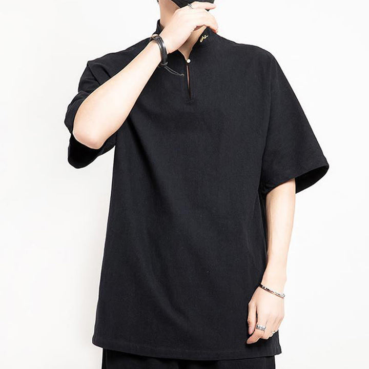 Traje Tang chino con Buddha Stones , camisa de media manga bordada, ropa de lino para hombre