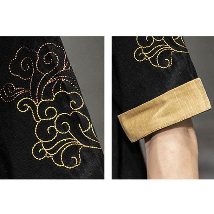 Camisa de media manga con bordado de nubes para hombre, ropa de lino y algodón, con botones de Buddha Stones , dragón chino - image 11