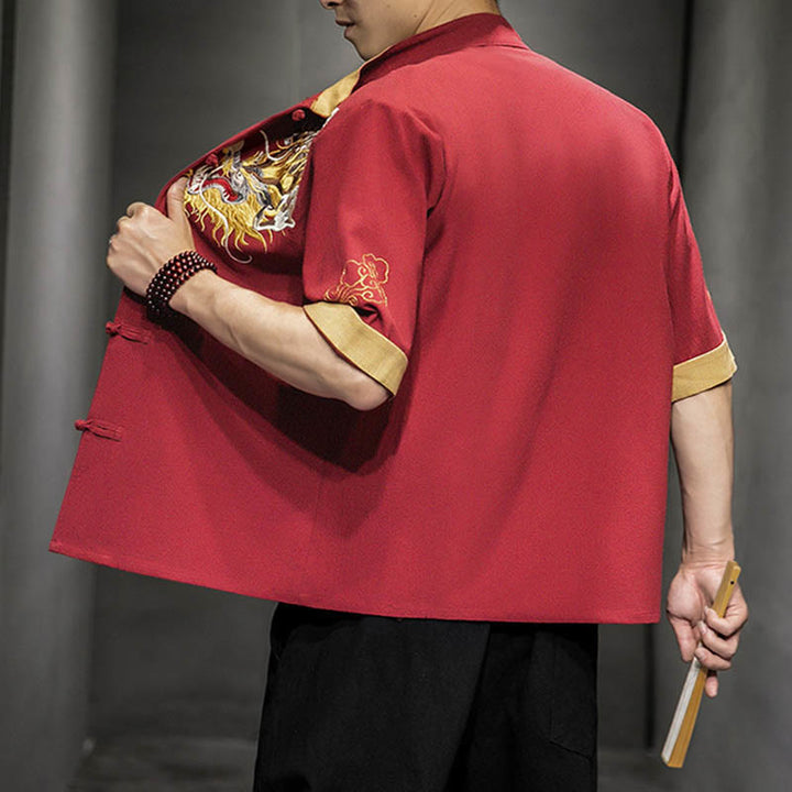 Camisa de media manga con bordado de nubes para hombre, ropa de lino y algodón, con botones de Buddha Stones , dragón chino - image 14