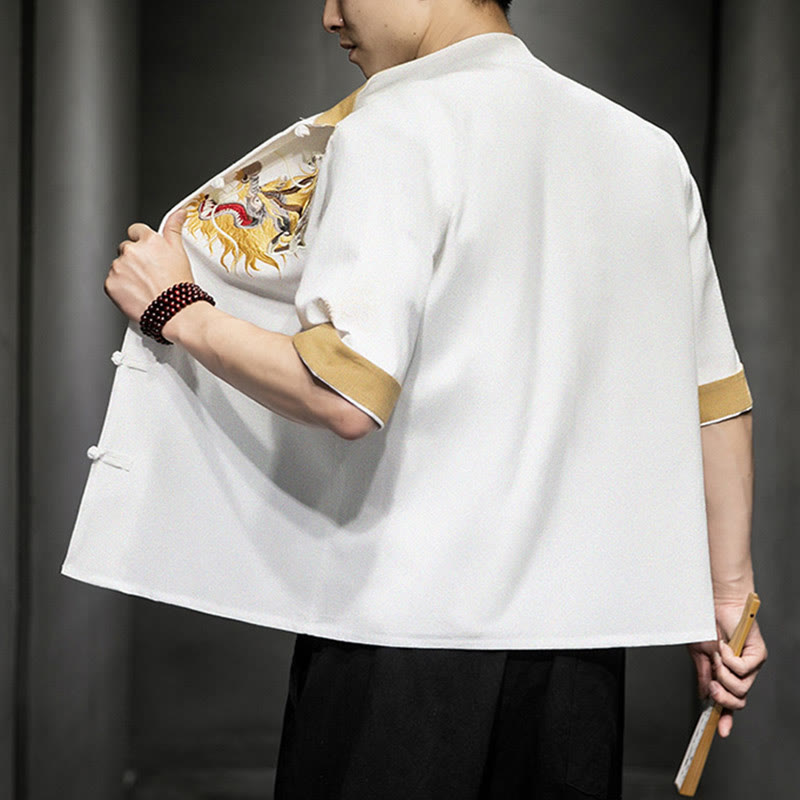 Camisa de media manga con bordado de nubes para hombre, ropa de lino y algodón, con botones de Buddha Stones , dragón chino - image 22