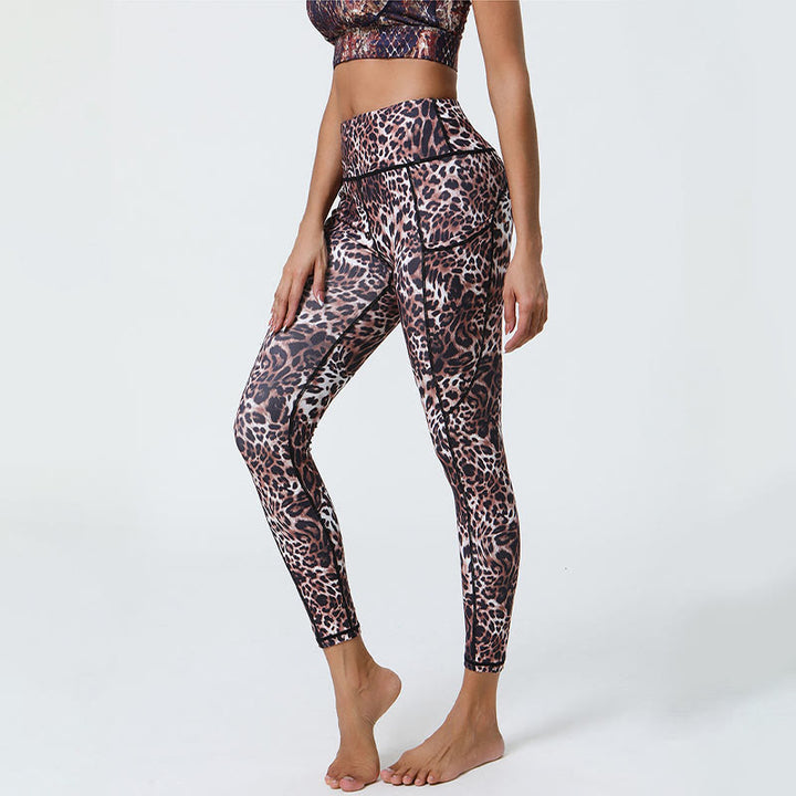 Buddha Stones Rose Lines Tiger Leopard Print Deportes Fitness Leggings de cintura alta Pantalones de yoga para mujer con bolsillos