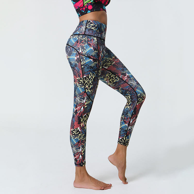 Buddha Stones Rose Lines Tiger Leopard Print Deportes Fitness Leggings de cintura alta Pantalones de yoga para mujer con bolsillos
