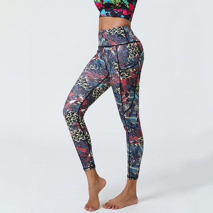 Buddha Stones Rose Lines Tiger Leopard Print Deportes Fitness Leggings de cintura alta Pantalones de yoga para mujer con bolsillos