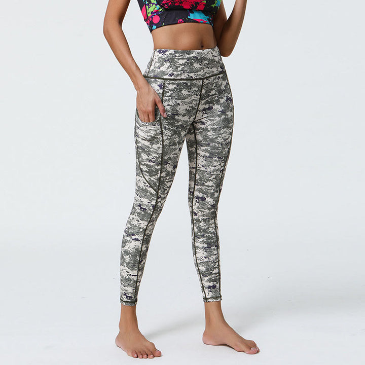 Buddha Stones Rose Lines Tiger Leopard Print Deportes Fitness Leggings de cintura alta Pantalones de yoga para mujer con bolsillos