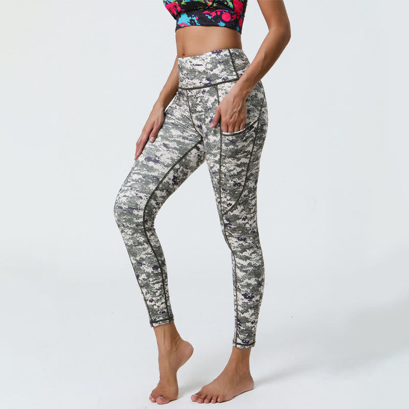 Buddha Stones Rose Lines Tiger Leopard Print Deportes Fitness Leggings de cintura alta Pantalones de yoga para mujer con bolsillos