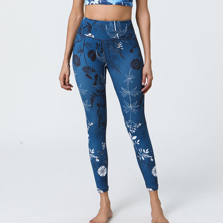Pantalones de yoga para mujer con estampado de Buddha Stones, flores, hojas, dientes de león, piñas, deportivos, Fitness, cintura alta - Dientes de león azul oscuro - US12,UK/AU16,EU44 (XL) - image 13