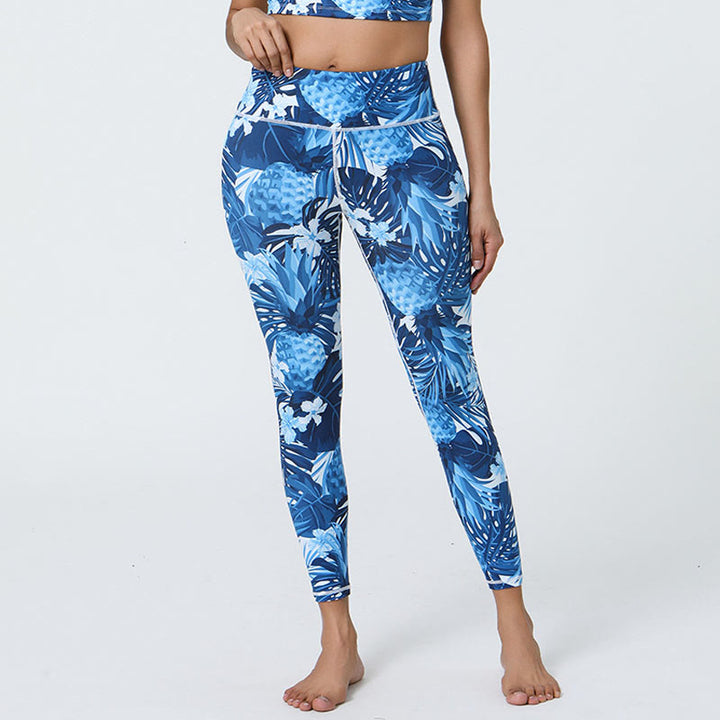 Pantalones de yoga para mujer con estampado de Buddha Stones, flores, hojas, dientes de león, piñas, deportivos, Fitness, cintura alta - Piñas azul oscuro - US12,UK/AU16,EU44 (XL) - image 18