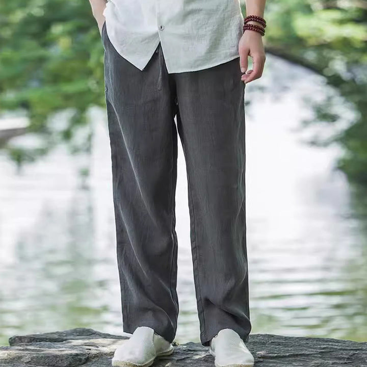 Pantalones anchos de lino y algodón de color liso con bolsillos para hombre Buddha Stones - image 10