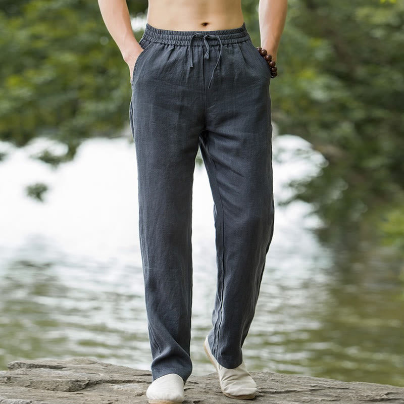 Pantalones anchos de lino y algodón de color liso con bolsillos para hombre Buddha Stones - image 11