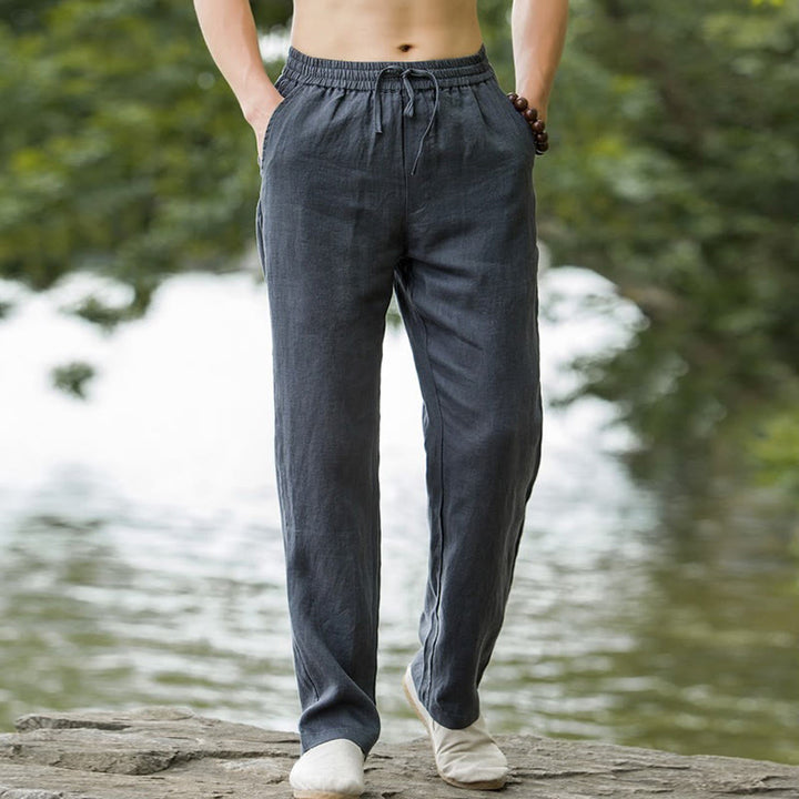 Pantalones anchos de lino y algodón de color liso con bolsillos para hombre Buddha Stones - image 11