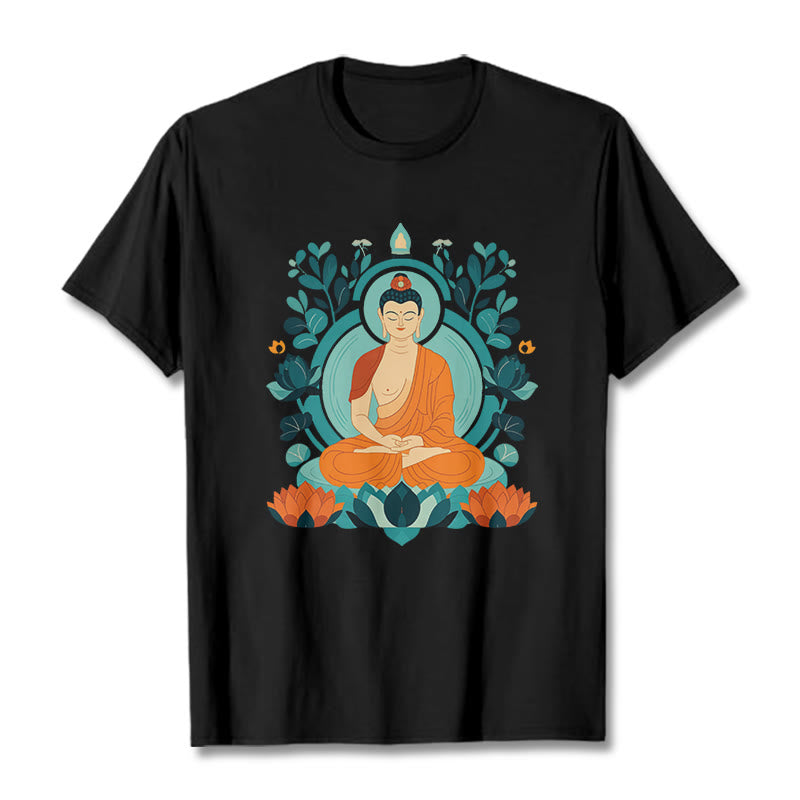 Camiseta de Meditación de Buda con Piedras de Loto - Negro - 2XL - image 5