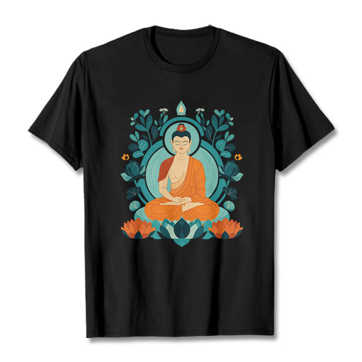 Camiseta de Meditación de Buda con Piedras de Loto - Negro - 2XL - image 5
