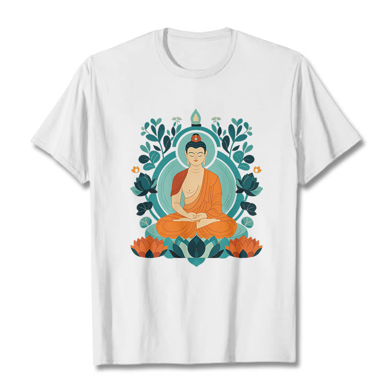 Camiseta de Meditación de Buda con Piedras de Loto - Blanco - 2XL - image 2
