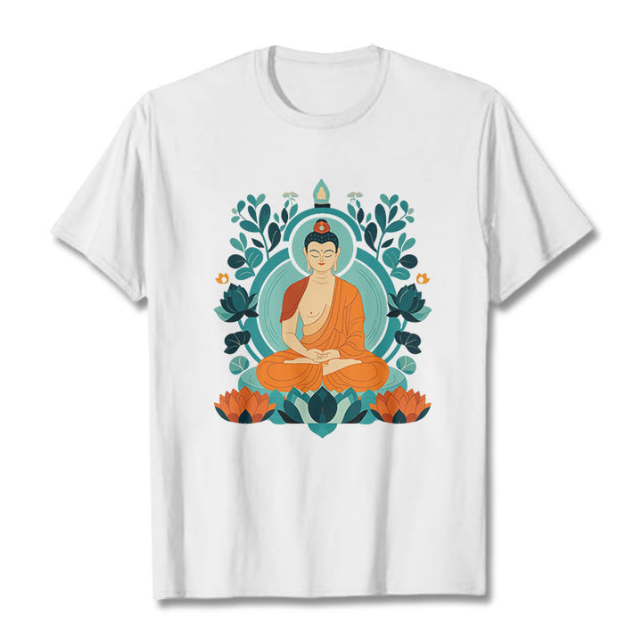 Camiseta de Meditación de Buda con Piedras de Loto - Blanco - 2XL - image 2