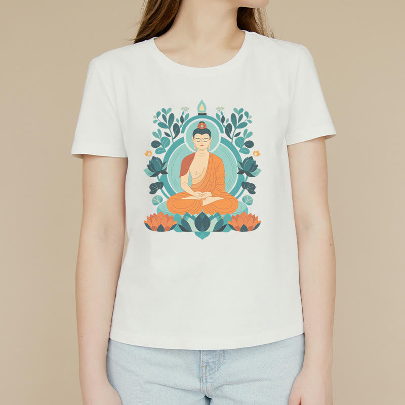 Camiseta de Meditación de Buda con Piedras de Loto - image 3