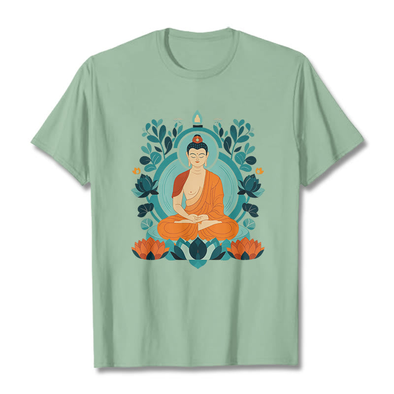 Camiseta de Meditación de Buda con Piedras de Loto - Verde pálido - 2XL - image 1