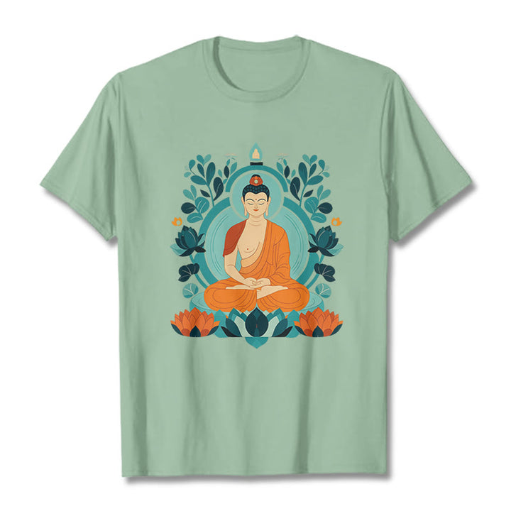 Camiseta de Meditación de Buda con Piedras de Loto - Verde pálido - 2XL - image 1