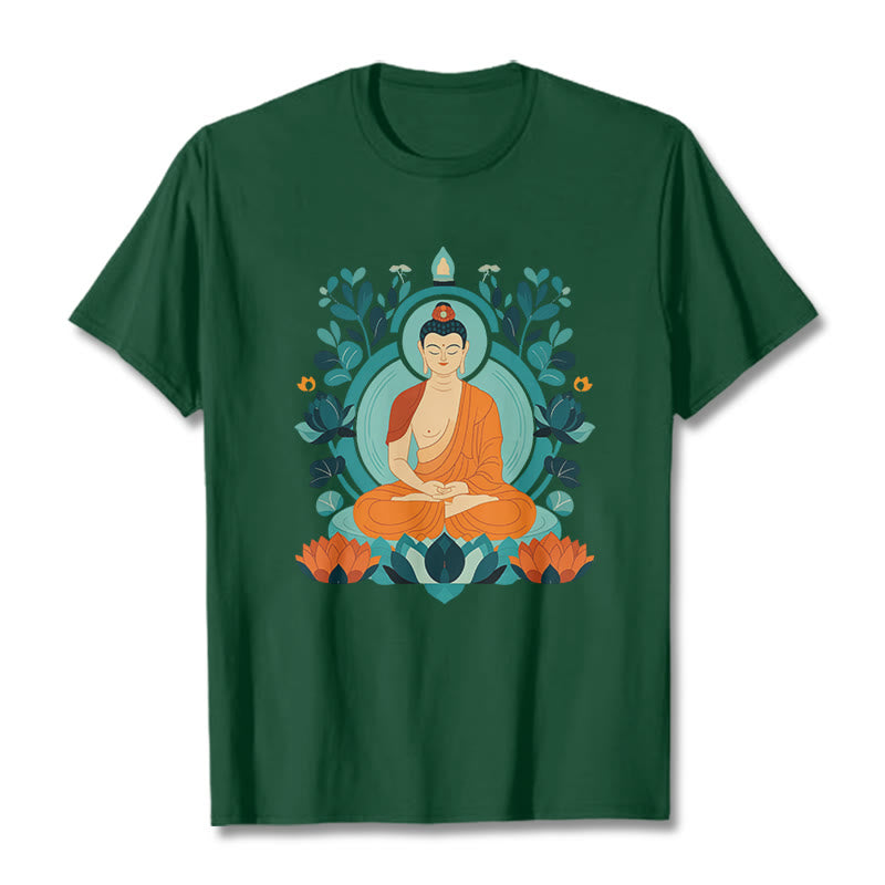 Camiseta de Meditación de Buda con Piedras de Loto - Verde bosque - 2XL - image 8