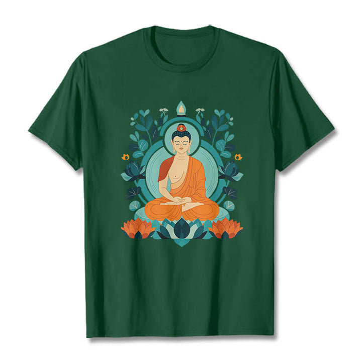 Camiseta de Meditación de Buda con Piedras de Loto - Verde bosque - 2XL - image 8