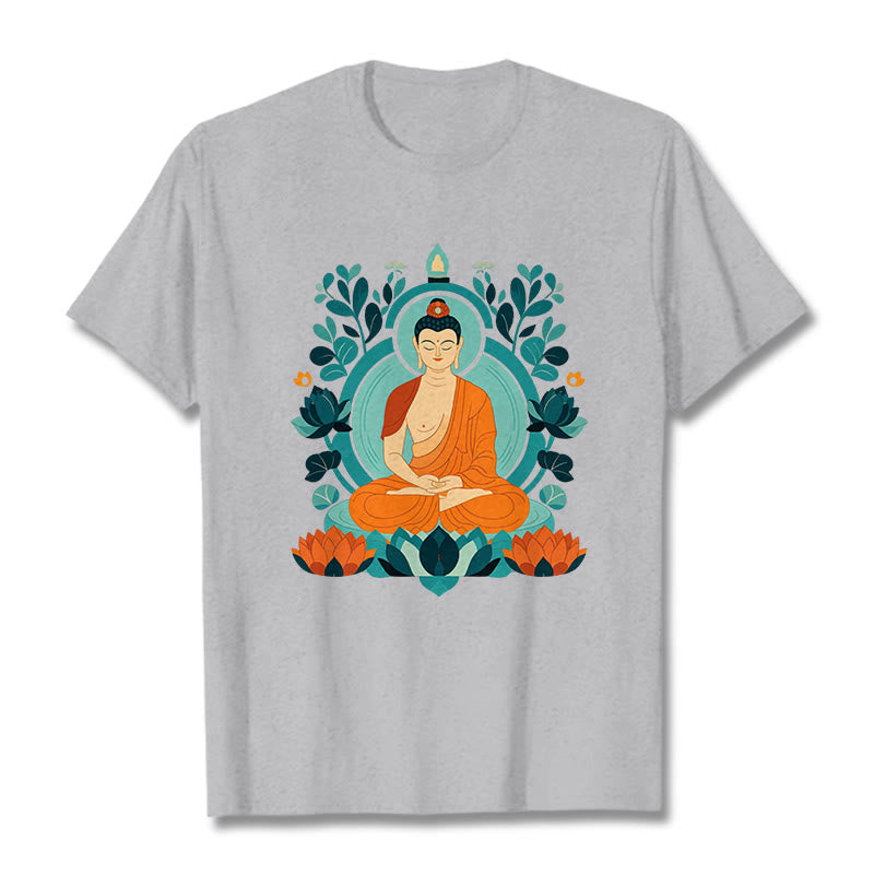 Camiseta de Meditación de Buda con Piedras de Loto - Gris claro - 2XL - image 12