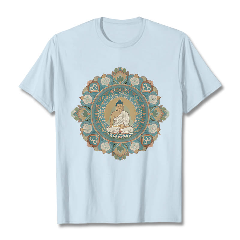 Camiseta de Flores de Mandala de Piedra de Buda - Cian claro - 2XL - image 18