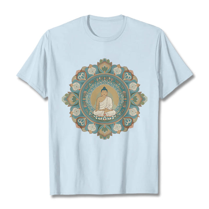 Camiseta de Flores de Mandala de Piedra de Buda - Cian claro - 2XL - image 18