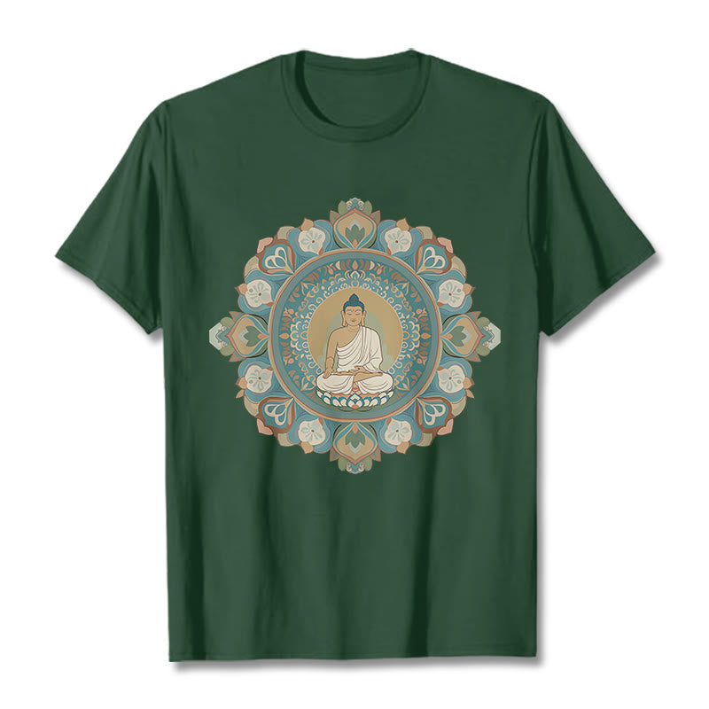 Camiseta de Flores de Mandala de Piedra de Buda - Verde bosque - 2XL - image 12