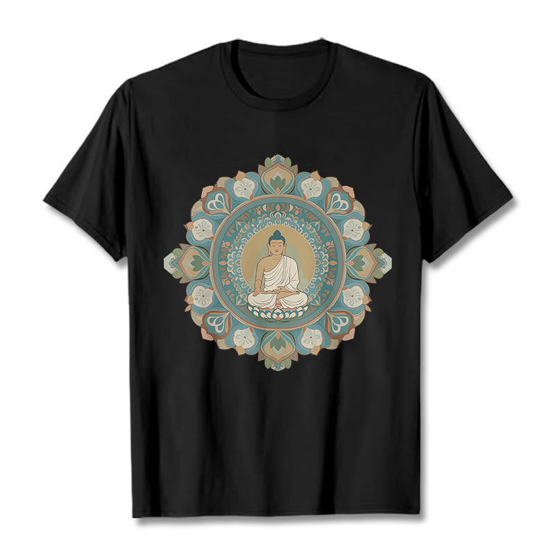 Camiseta de Flores de Mandala de Piedra de Buda - Negro - 2XL - image 6