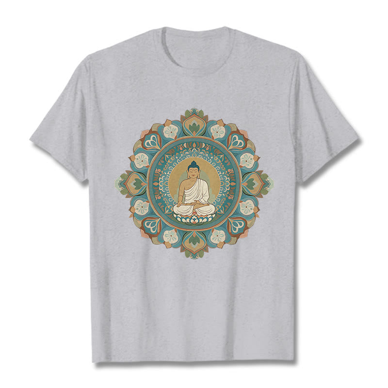 Camiseta de Flores de Mandala de Piedra de Buda - Gris claro - 2XL - image 19
