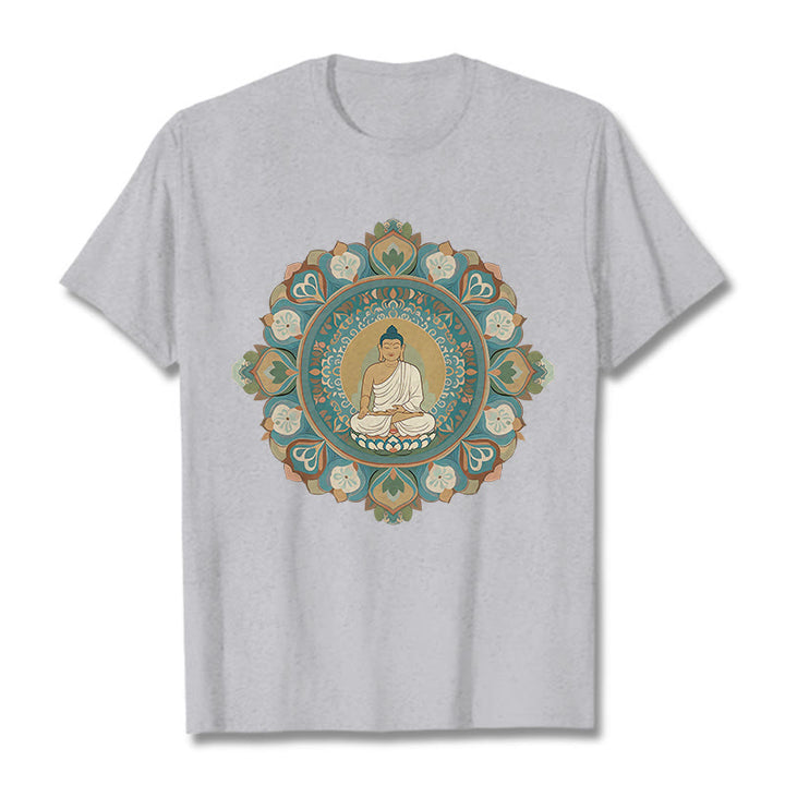 Camiseta de Flores de Mandala de Piedra de Buda - Gris claro - 2XL - image 19