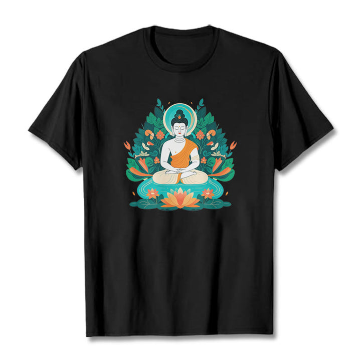 Piedras de Buda Flor Hierba Loto Bodhisattva Camiseta - Negro - 2XL - image 6