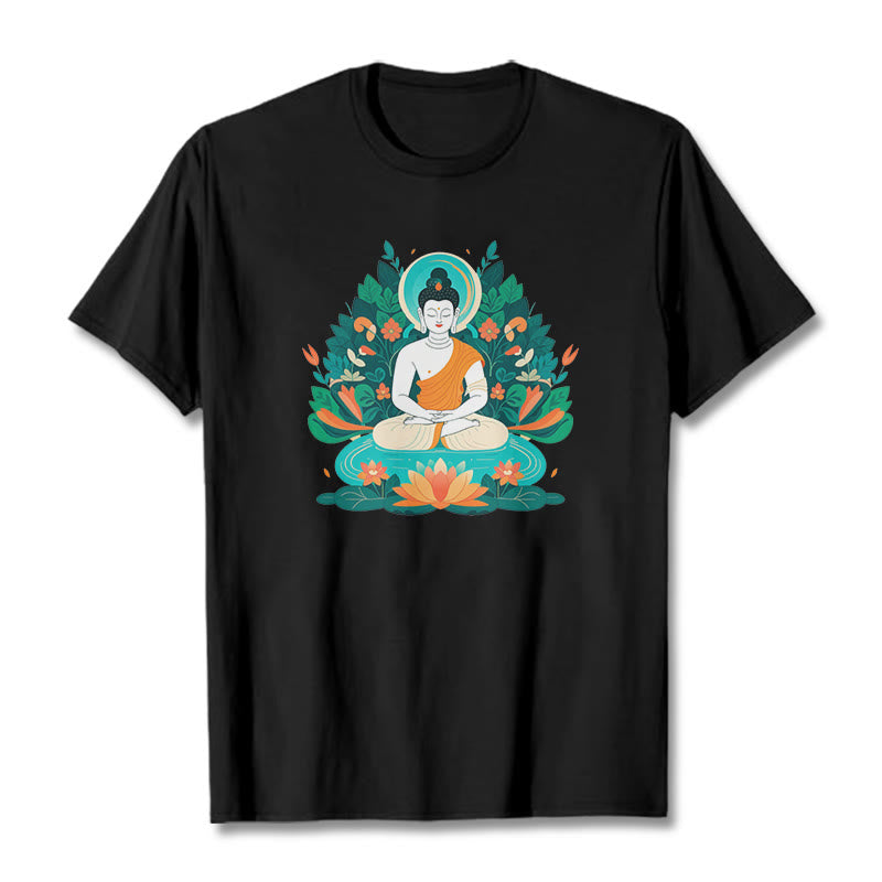 Piedras de Buda Flor Hierba Loto Bodhisattva Camiseta - Negro - 2XL - image 6